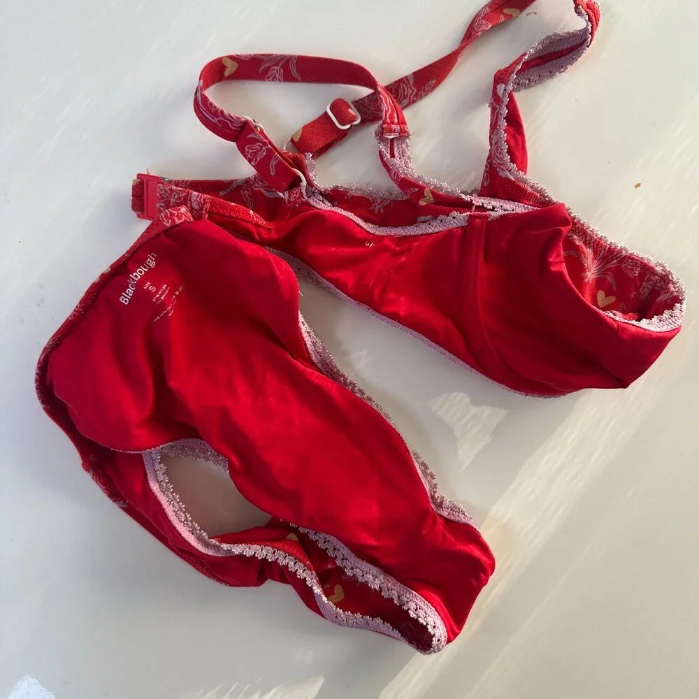 Blackbough Red Heart Rose Pattern Balconette & High Rise Bikini Set Small - Picture 5 of 5